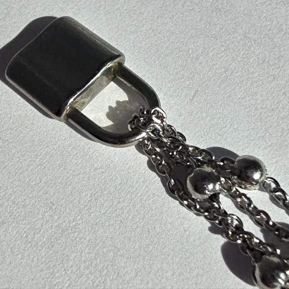 Double-Layer Silver Padlock Necklace - Picture 10 of 10